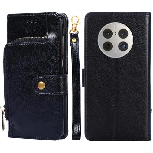 Funda de Cuero con Tapa y Cremallera para Huawei Mate 50 Pro (Negro)
