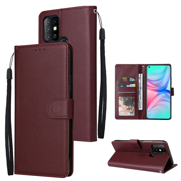 Estuche de Cuero para Infinix Hot 10 con Tapa Horizontal y 3 Ranuras para Tarjetas (Rojo Vino)