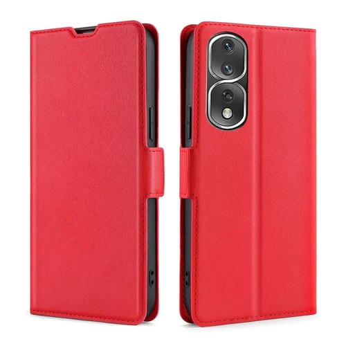 Para Honor 80 Pro Estuche para teléfono de cuero con tapa horizontal y hebilla lateral de voltaje ultrafino (Rojo)
