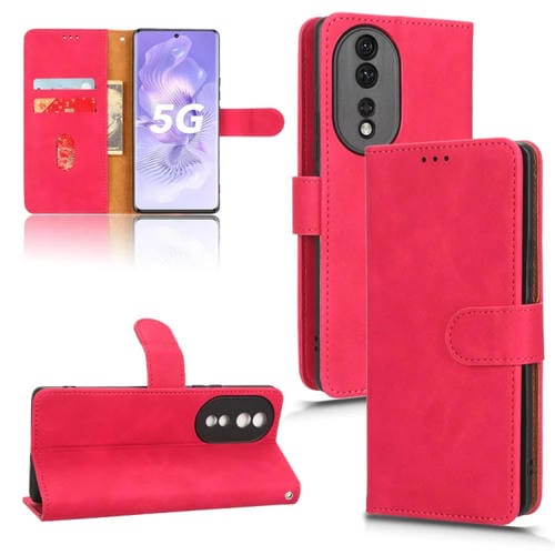 Para Honor 80 5G Skin Feel Magnetic Flip Leather Phone Case (Rose Red)