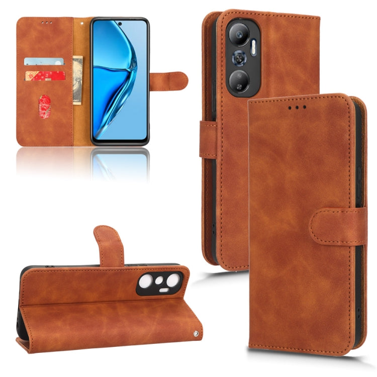 Funda Flip Leather para Infinix Hot 20 4G con Skin Feel y cierre magnético (Marrón)