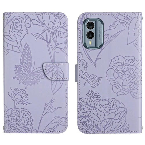 Funda de Cuero para Nokia X30 Ht03 con Tapa en Relieve y Diseño Butterfly (Púrpura)