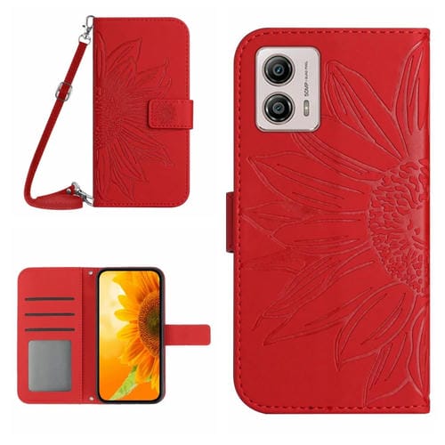 Funda de Cuero con Tapa en Relieve y Cordón para Motorola Moto G53 5G/G13/G23 Ht04 (Rojo)