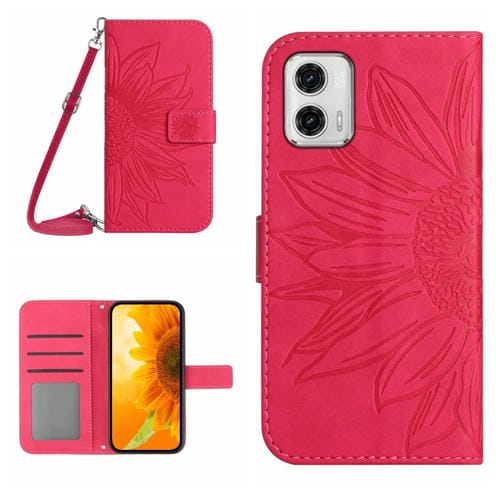 Funda de Cuero para Motorola Moto G73 5G Ht04 Skin Feel con Tapa en Relieve y Cordón (Rose Red)