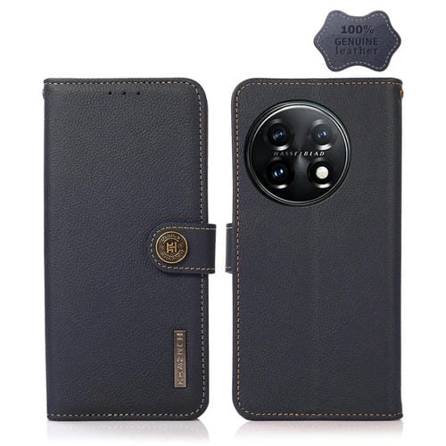 Funda de Cuero Genuino para OnePlus 11 Khazneh Custer Texture con RFID (Azul)