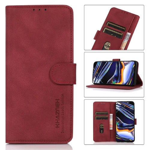 Funda de Cuero Khazneh para Motorola Moto E13 4G con Textura Mate (Rojo)