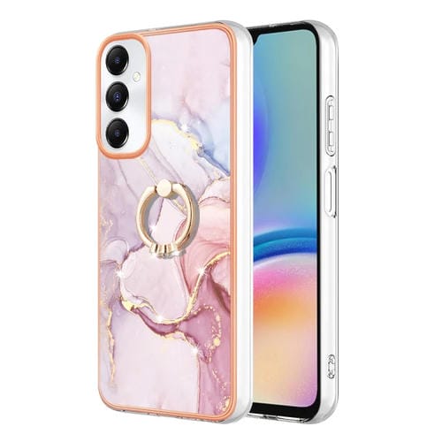 Caja de Teléfono Samsung Galaxy A05S Imd TPU Mármol Galvanizado con Soporte para Anillo (Oro Rosa)