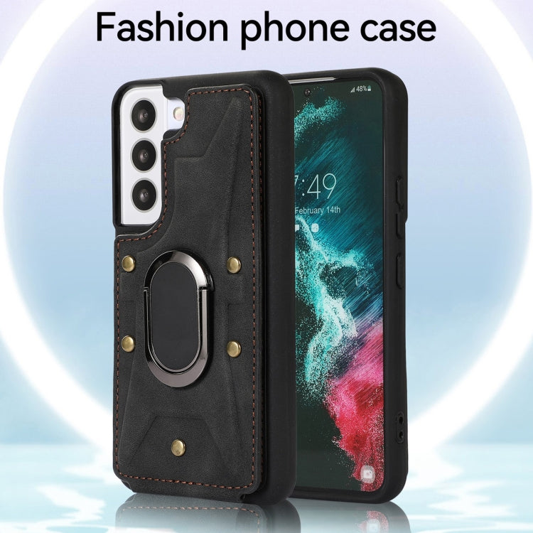 Para Samsung Galaxy S22 5G Armor Ring Wallet Back Cover Phone Case (Negro)