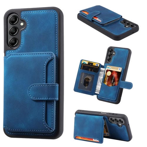 Para Samsung Galaxy A14 5G Skin Feel Dream Cepillo antirrobo a prueba de golpes Funda portátil para tarjeta de piel Funda para teléfono (Azul pavo real)