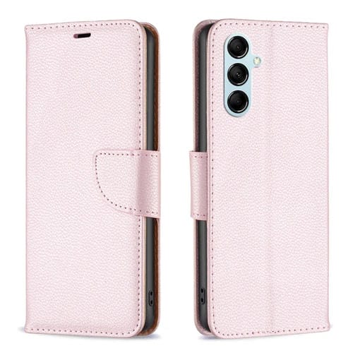 Para Samsung Galaxy M14 5G Litchi Texture Pure Color Funda de cuero para teléfono (Oro rosa)