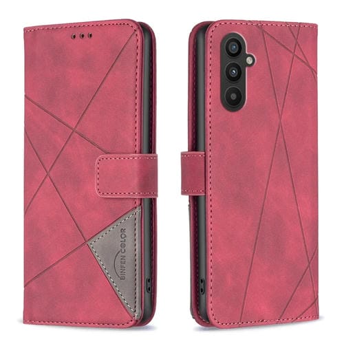 Para Samsung Galaxy A24 4G Hebilla magnética Rombo Textura Funda de cuero para teléfono (Rojo)