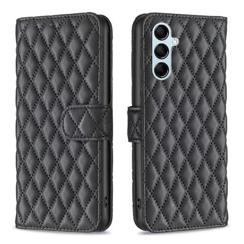 Para Samsung Galaxy M14 5G Diamond Lattice Wallet Funda de cuero con tapa para teléfono (Negro)