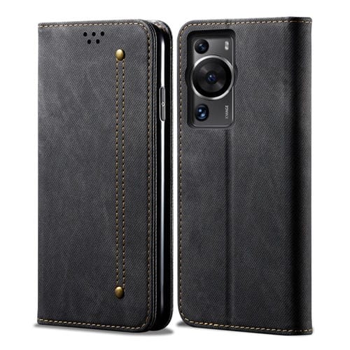 Funda de Cuero con Textura Vaquera para Huawei P60 y P60 Pro (Negro)