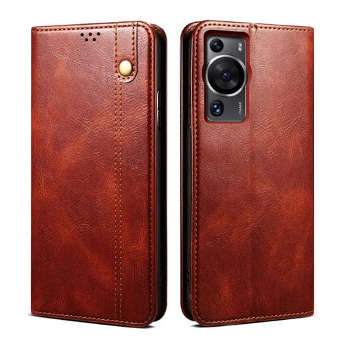 Funda de Cuero para Huawei P60/P60 Pro Oil Wax Crazy Horse Texture (Marrón)
