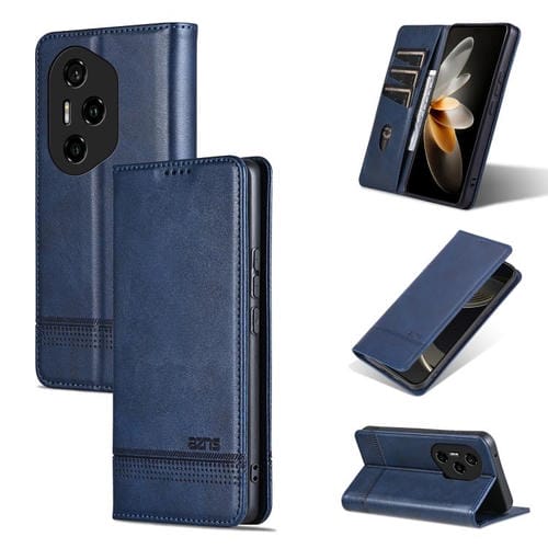 Funda de Cuero Azns con Tapa Magnética Textura Piel de Becerro para Honor 300 Pro (Azul Oscuro)