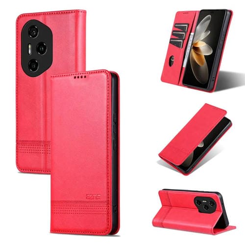 Funda de Cuero Azns con Tapa Magnética Textura Piel de Becerro para Honor 300 Pro (Rojo)