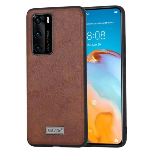 Para Huawei P40 SULADA TPU a prueba de golpes + Funda protectora de cuero hecha a mano (Marrón)