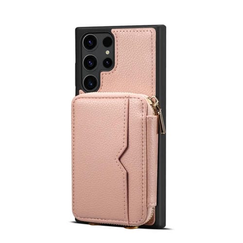 Para Samsung Galaxy S23 Ultra 5G Estuche para teléfono con ranura para tarjeta con cremallera (rosa)