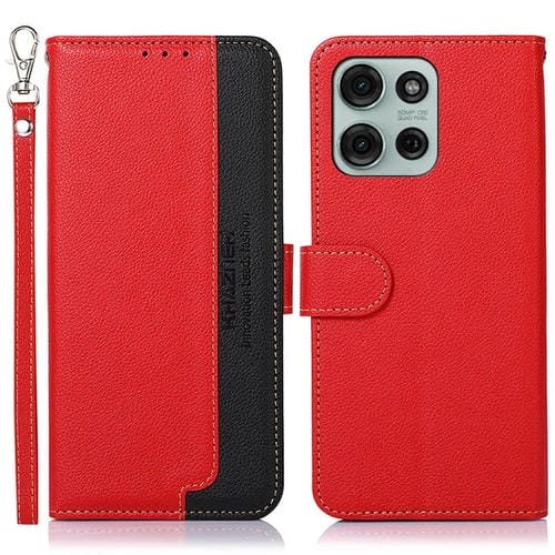 Funda de Cuero Khazneh RFID para Motorola Moto G75 5G (Rojo)