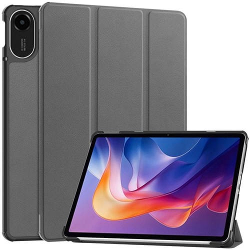 Funda de cuero con textura Custer y tres pliegues para Xiaomi Redmi Pad 2 (gris)