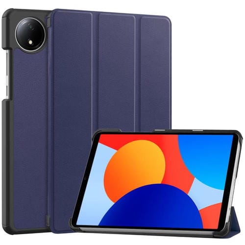 Funda de cuero con textura Custer y tres pliegues para Xiaomi Redmi Pad SE 8.7 (azul oscuro)