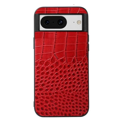 Funda de Teléfono Google Pixel 8 Cuero Genuino Cocodrilo Textura (Rojo)