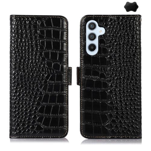 Funda para Teléfono Samsung Galaxy A35 5G Piel de Vaca con Capa Superior de Cocodrilo (Negro)