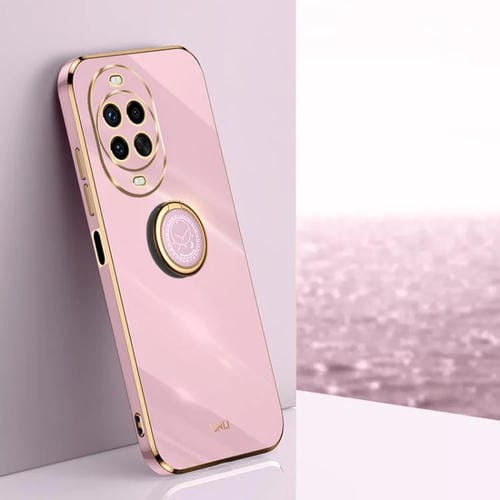 Funda de TPU con borde recto 6D galvanizado y soporte para anillo para Huawei Nova 14 Pro XINLI (morado cereza)