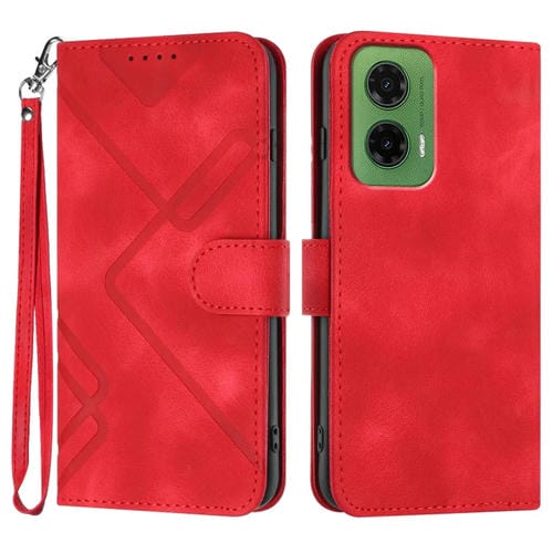 Funda de Cuero para Motorola Moto G35 con Diseño de Líneas y Tacto Suave (Rojo)