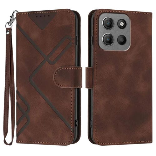 Funda de Cuero para Motorola Moto G15 con Diseño de Líneas y Tacto Suave (Café)