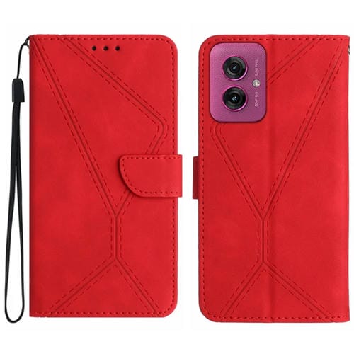 Funda de Cuero con Relieve y Costuras para Motorola Moto G55 5G (Rojo)