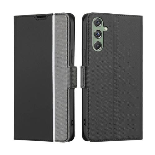 Funda para Teléfono Samsung Galaxy M34 5G F34 5G Cuero Botón Lateral Textura de Sarga (Negro)