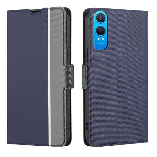 Funda de Cuero con Textura de Sarga y Botones Laterales para OnePlus Nord Ce 4 Lite 5G (Azul)