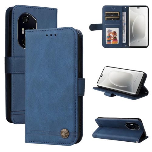 Funda de Cuero Honor 300 Ultra con Botones de Metal y Diseño Árbol de la Vida (Azul)