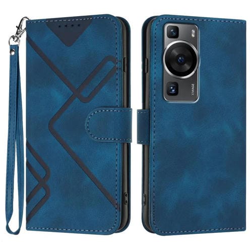 Funda de Cuero Huawei P60/P60 Pro Diseño de Líneas Tacto Suave (Azul Real)
