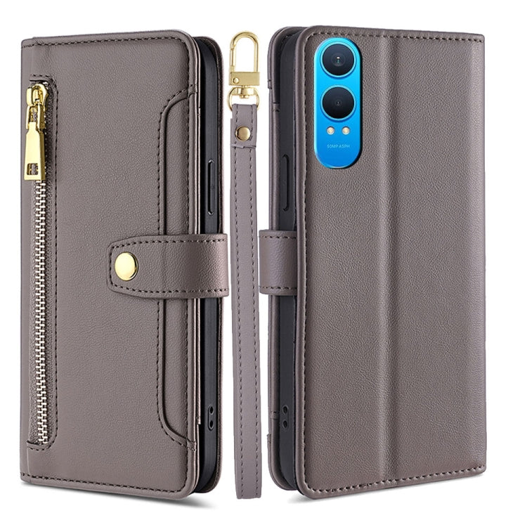 Funda de Cuero para OnePlus Nord Ce 4 Lite 5G con Cremallera y Diseño de Oveja (Gris)