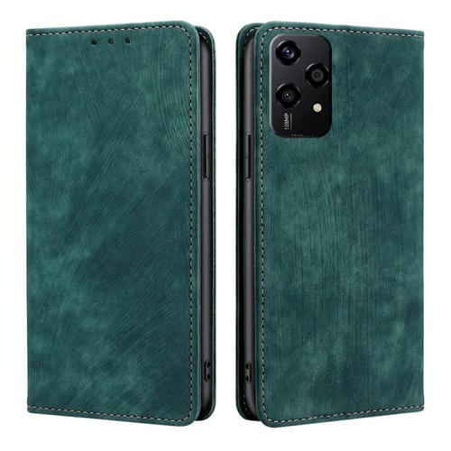 Funda de Cuero Magnética Honor 200 Lite 5G con Cepillo y Protección Rfid (Verde)