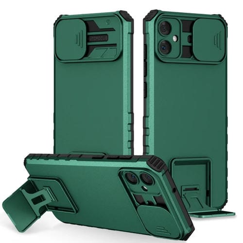 Funda para Teléfono Samsung Galaxy A05 con Soporte Estereoscópico y Escudo de Levas Deslizante (Verde)
