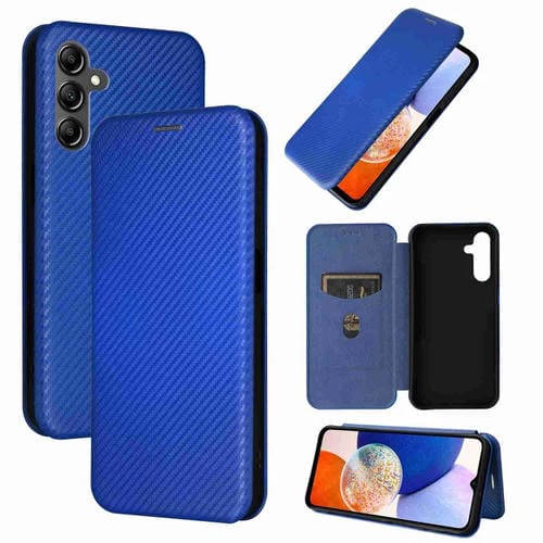 Funda de Cuero para Samsung Galaxy A15 con Tapa y Textura de Fibra de Carbono (Azul)