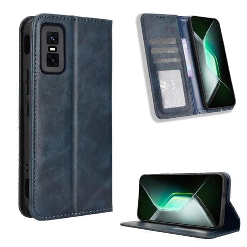 Funda de cuero con textura retro y hebilla magnética para Infinix GT 30 Pro 5G (azul)