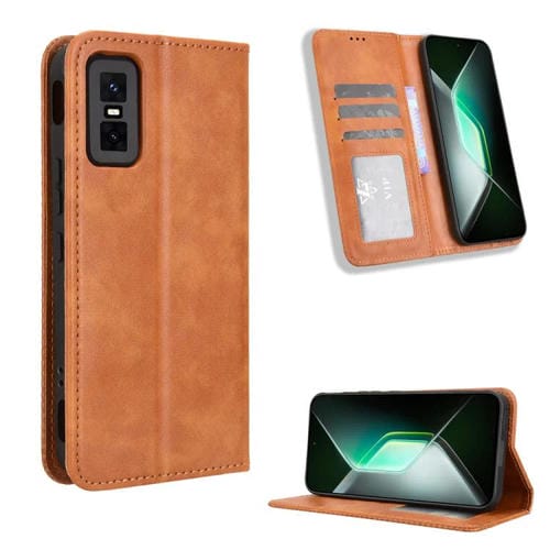 Funda de cuero con textura retro y hebilla magnética para Infinix GT 30 Pro 5G (marrón)