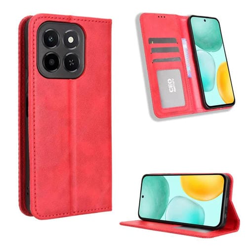 Funda de cuero con textura retro y hebilla magnética para Honor X6c 4G (roja)