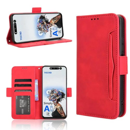 Funda de Cuero con Textura de Piel de Becerro para Tecno Pova 6 Neo 5G Spark 30 5G (Rojo)