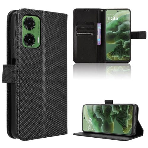 Funda de Cuero con Textura de Diamante para Motorola Moto G35 5G (Negra)