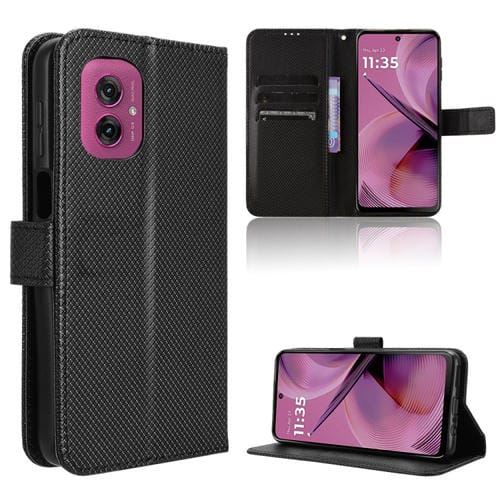 Funda de Cuero con Textura de Diamante para Motorola Moto G55 5G (Negra)