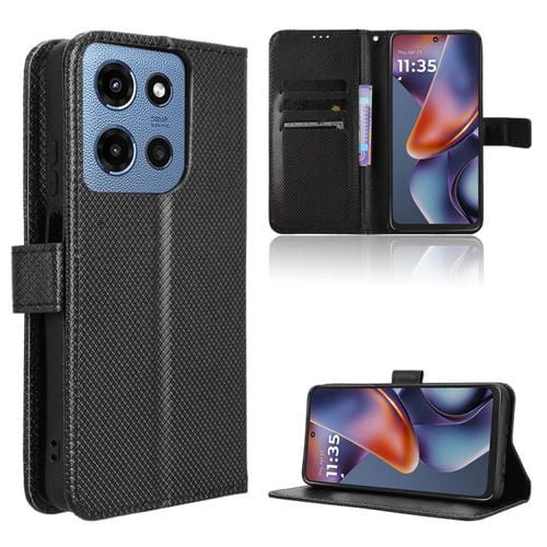 Funda de Cuero con Textura de Diamante para Motorola Moto G Play 2025 (Negra)