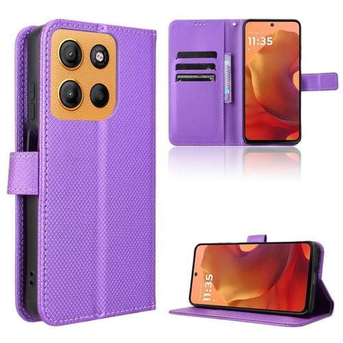 Funda de Cuero con Textura de Diamante para Motorola Moto G15 4G y G15 Power 4G (Morado)