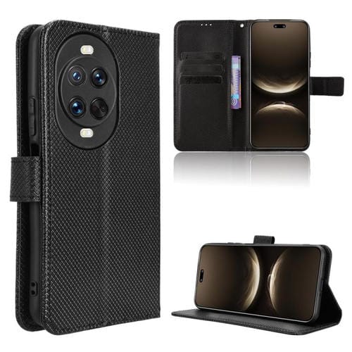 Funda de cuero con textura de diamante para Huawei Nova 14 Ultra 5G (negra)