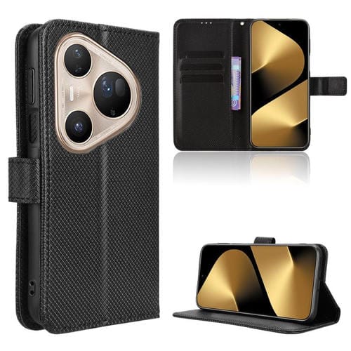 Funda de cuero con textura de diamante para Huawei Pura 80 Ultra 5G (negra)