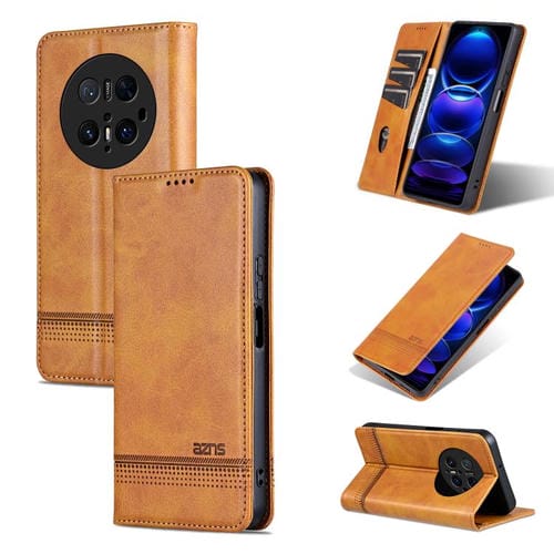 Funda de Piel Sintética con Tapa Magnética Azns para Huawei Mate 70 Pro/70 Pro+ (Marrón Claro)